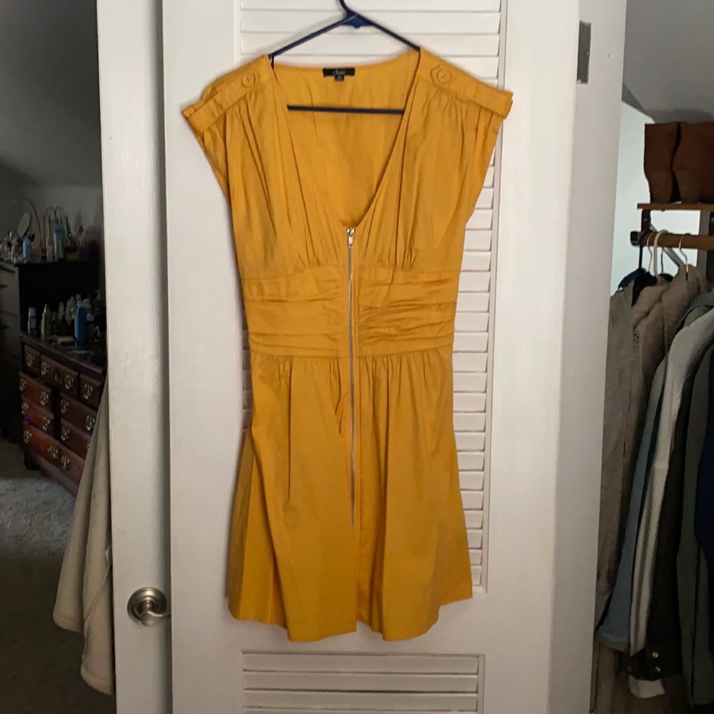 Yellow Full Front Zipper Dress